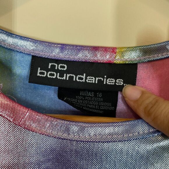 No Boundaries Rainbow Satin Long Sleeve Top Crew Neck Size Small Colorful Y2K - Picture 4 of 10